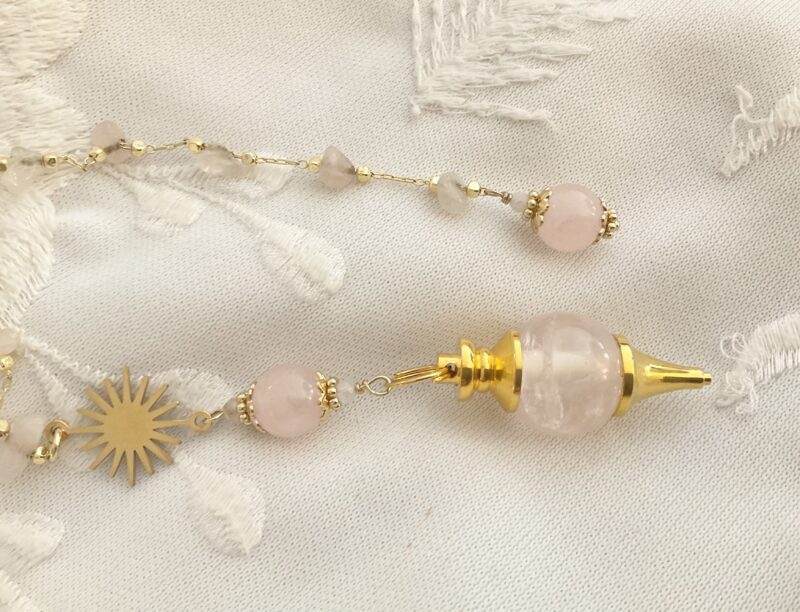 Pendule divinatoire en Cristal de toche et Soleil doré