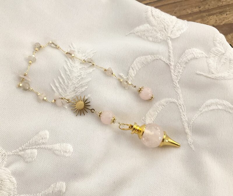 Pendule divinatoire en Cristal de toche et Soleil doré