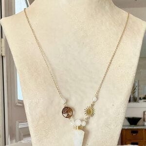 Collier Flacon parfum - Cristal de roche - Soleil et arbre de vie