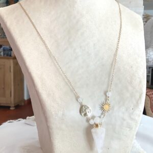 Collier Flacon parfum - Cristal de roche - Soleil et arbre de vie