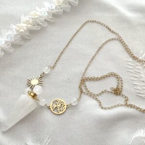 Collier Flacon parfum - Cristal de roche - Soleil et arbre de vie