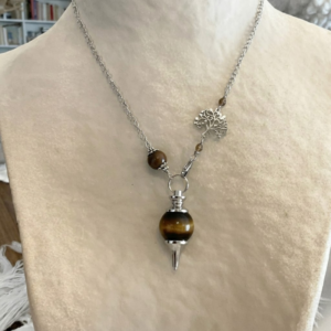 Collier/Pendule divinatoire oeil de tigre et arbre de vie