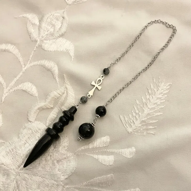 Pendule de Thot en Obsidienne et Croix de Ankh