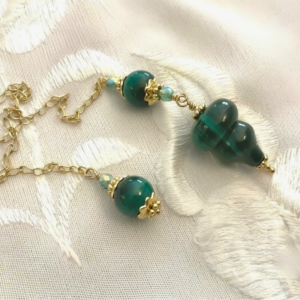 Pendule divinatoire en Malachite et Acier inoxydable doré