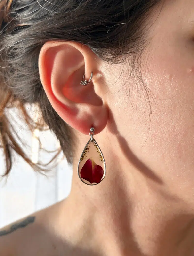 Boucles d'oreilles : "Mémoire de Rose" - Collection Herbier figé