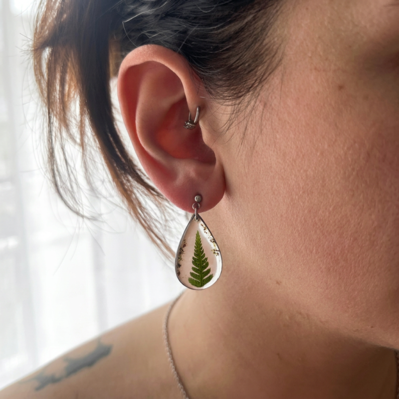 Boucles d'oreilles - "Éclat de fougère" - Collection Herbier figé