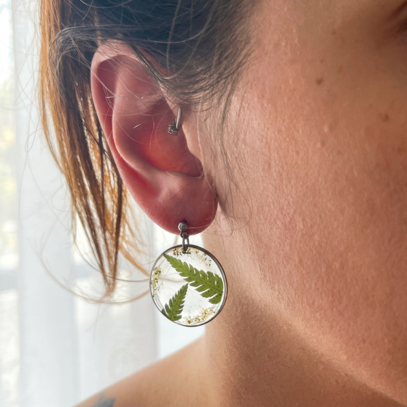 Boucles d'oreilles "Éclat de fougère" - Collection Herbier figé