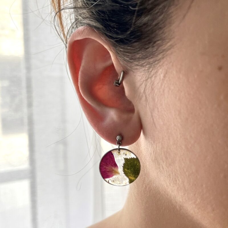 Boucles d'oreilles : "Mémoire de Rose" - Collection Herbier figé
