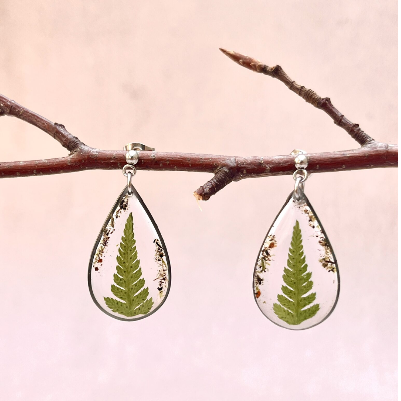 Boucles d'oreilles - "Éclat de fougère" - Collection Herbier figé