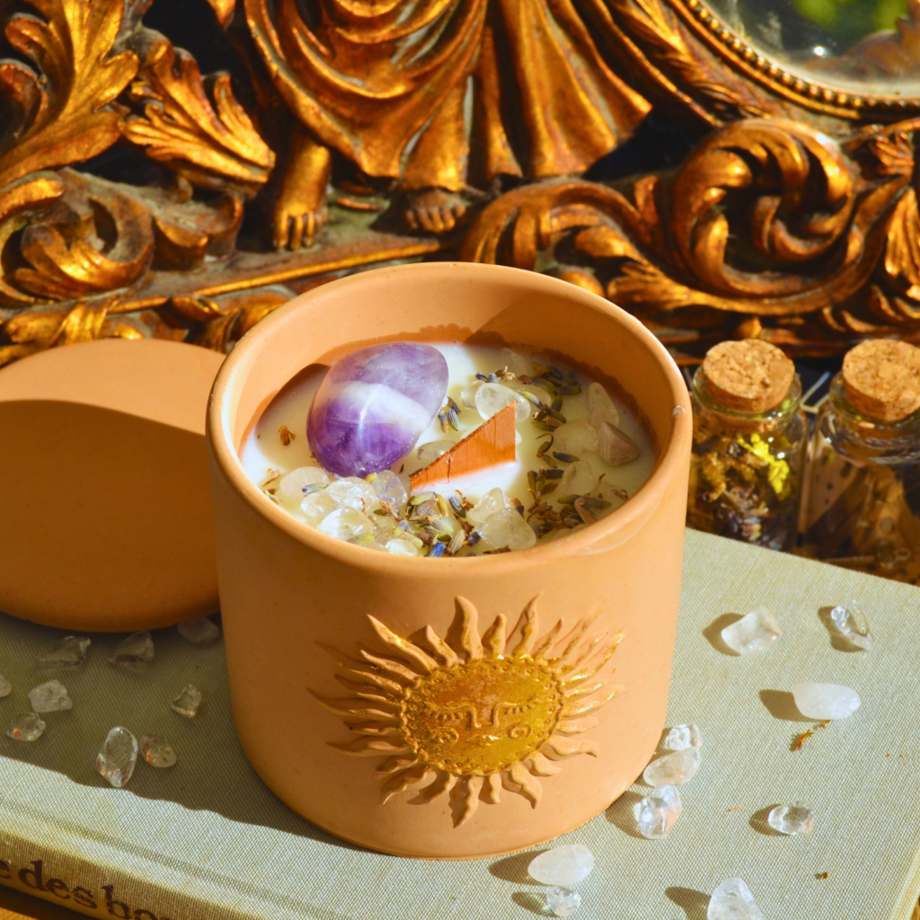 Bougie d'intention Sérénité · Améthyste et Cristal de roche · Imbolc