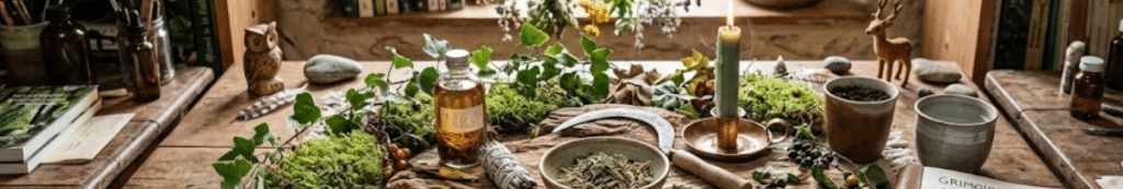 magie verte : plantes séchées et autel