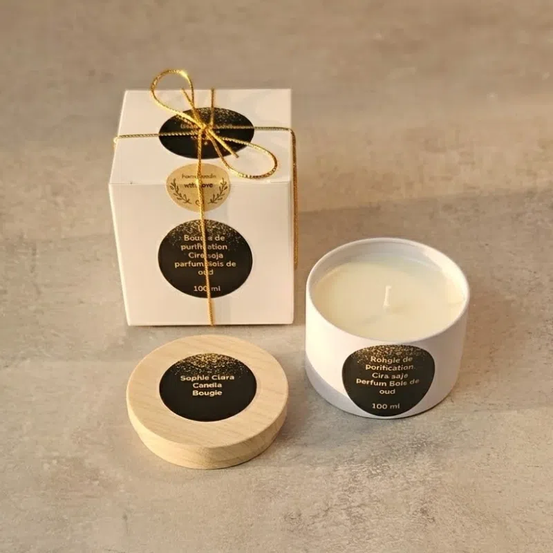 Bougie artisanale de purification et méditation - Bois de Oud & Cire de soja